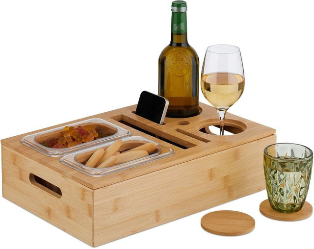 Relaxdays Couchbar aus Bambus in Natur mit Getränkehaltern, B/T/H: 40 x 26 x 10,5 cm - Bild 1