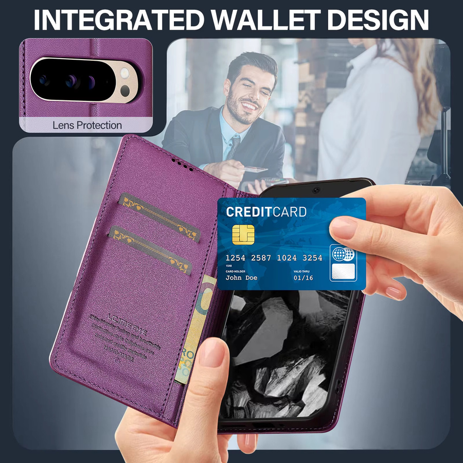 Magnetische Business Flip-Lederhülle mit Kartenfach für Google Pixel 10 9 8 7 Pro XL von aierkeba in Schwarz oder Lila - Bild 4