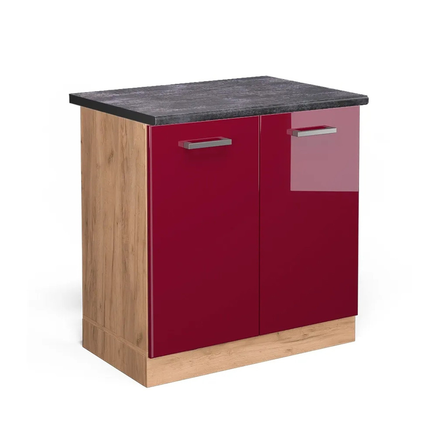 Vicco Spülenunterschrank R-Line in Bordeaux Hochglanz und Goldkraft Eiche mit Anthrazit, B/T/H: 80 x 60 x 81,6 cm - Bild 2