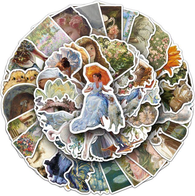 Charile Retro Ölgemälde Aufkleber Set mit Tier- und Blumenmotiven in Multicolor für Scrapbooking und DIY-Projekte - Bild 1