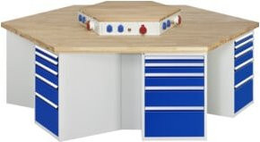 Rau Gruppenwerkbank 499-EA mit Steckdosenleiste, Blau, B: 270 cm, T: 234 cm, H: 89 cm - Bild 1