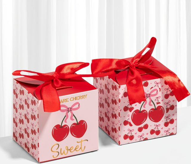 Kirsche Thema Party Geschenkboxen aus Papier in Rot und Pink für deine Geburtstagsfeier, 12 oder 24 Stück - Bild 1