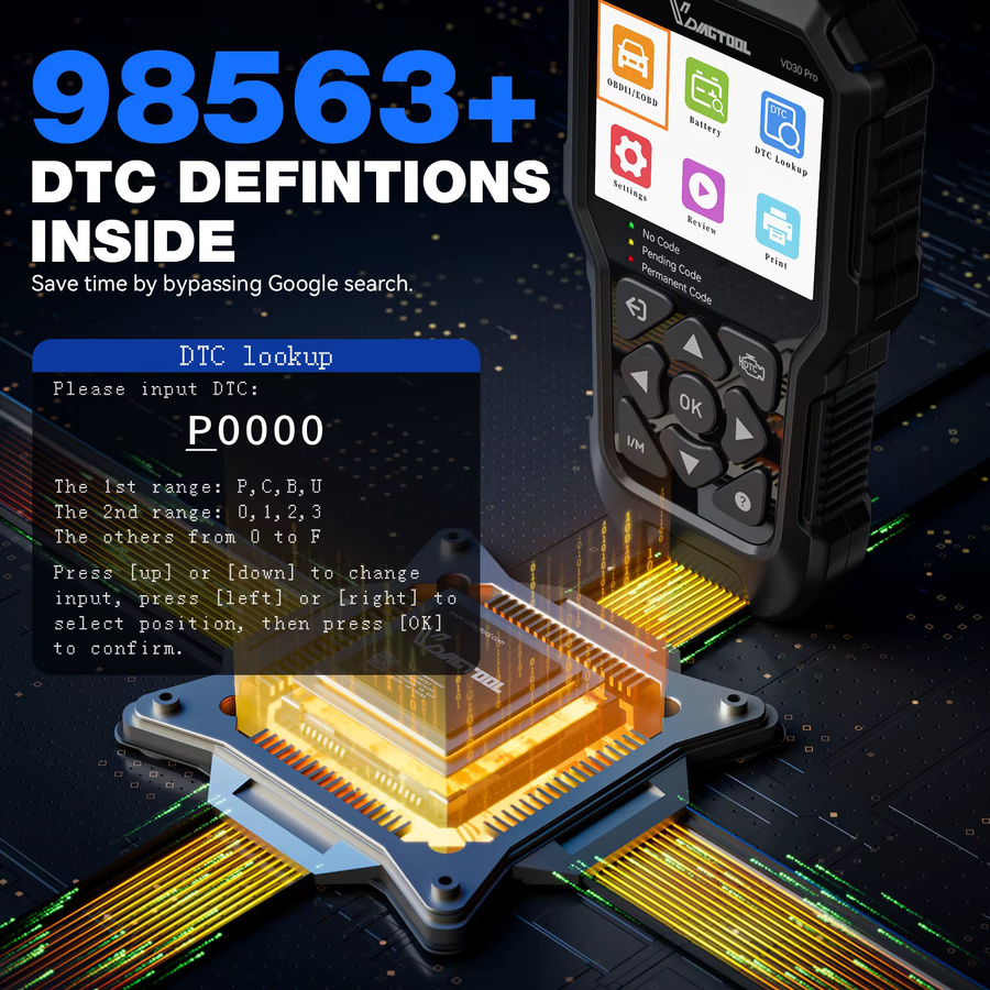 VDIAGTOOL VD30 PRO OBD2-Code-Lesegerät in Schwarz: Diagnosegerät für Pkw und Lkw mit I/M-Bereitschaftsprüfung und Batterietester - Bild 4