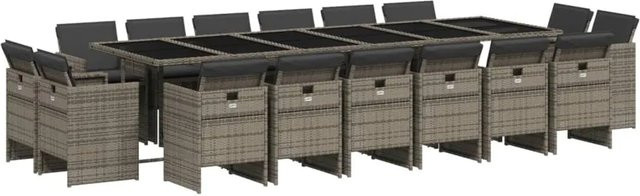 vidaXL 17-teilige Garten-Essgruppe aus Poly-Rattan in Grau mit Kissen und Hartglas-Tischplatte - Bild 1