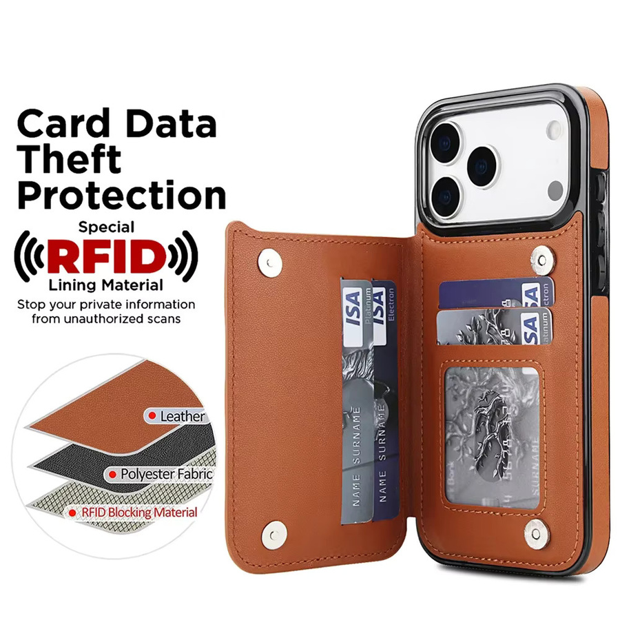 RFID-blockierende iPhone Hülle mit Kartenfach und Kartenständer für Apple iPhone 17 Air 16 16e 15 14 Plus 13 12 Mini 11 Pro Max X XR XS in Grün und Braun - Bild 5
