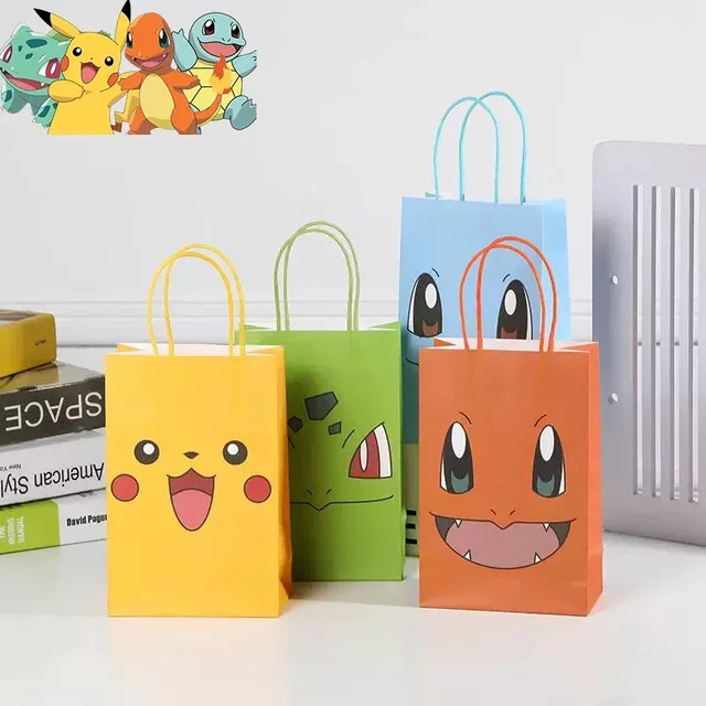 4er-Set Pokemon Pikachu Süßigkeiten-Papiertüten in 4 Farben von Bandai für Kindergeburtstage und Partys - Bild 1
