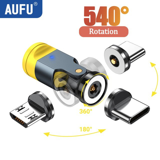 AUFU 540 Grad drehbarer magnetischer USB auf Typ-C Adapter als Ladekabel und Buchsenkonverter für Mobiltelefone - Bild 1