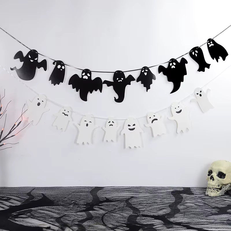 ZQCXLD Halloween Geister-Girlande zum Aufhängen in Schwarz-Weiß als dekorative Ornament-Deko - Bild 2