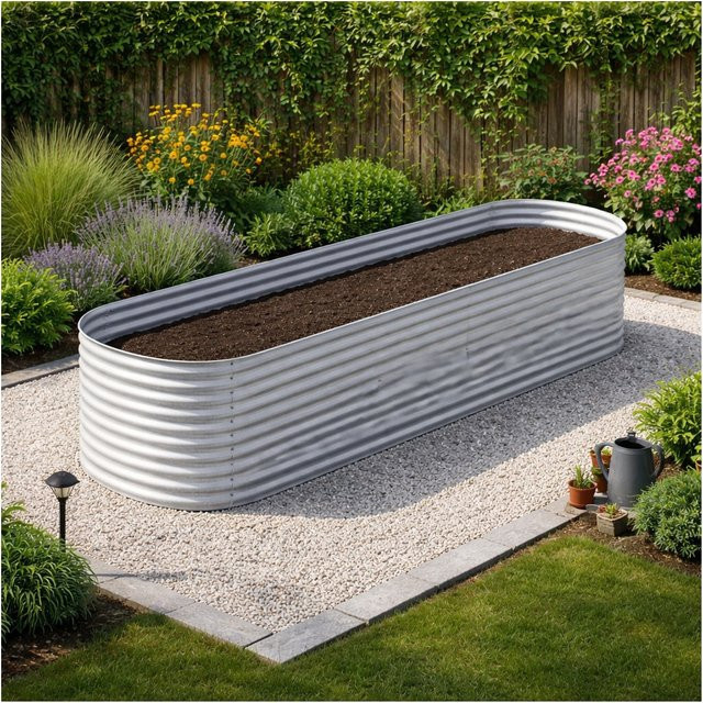 Prestige Home Hochbeet aus Stahl in Ovalform Silber, L 320 x B 80 x H 80 cm - Bild 1