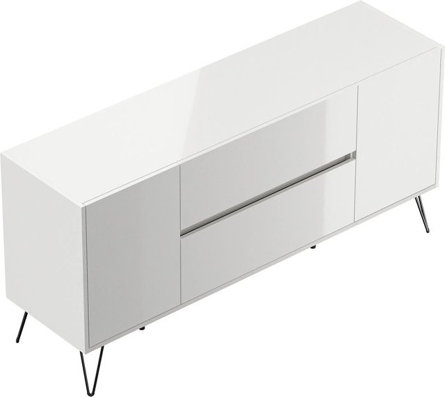 Posseik Sideboard Industrial mit 2 Schubladen und 2 Türen in Weiß Hochglanz, Breite: 155 cm - Bild 1
