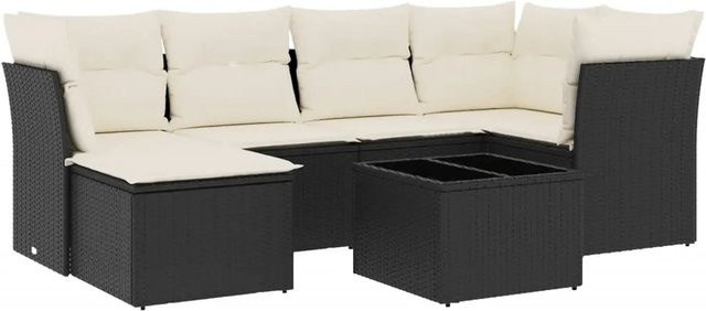 vidaXL 7-tlg. Garten-Sofagarnitur aus Polyrattan in Schwarz mit Kissen und Couchtisch - Bild 1