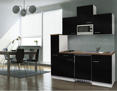 Respekta Singleküche Luis Modern in Schwarz mit E-Geräten, B/T/H: 180 x 60 x 199 cm - Bild 3