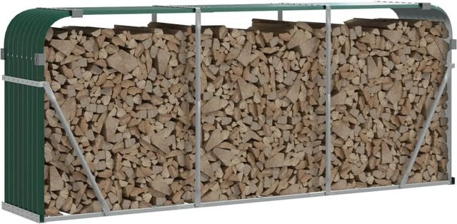vidaXL Kaminholzunterstand aus verzinktem Stahl in Grün, B/T/H: 234 x 45 x 100 cm - Bild 1