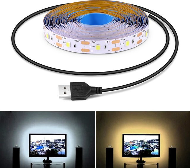 MALITAI USB LED Streifen mit 2835 SMD Dioden in Weiß zur Hintergrundbeleuchtung für TV oder Spiegel - Bild 1