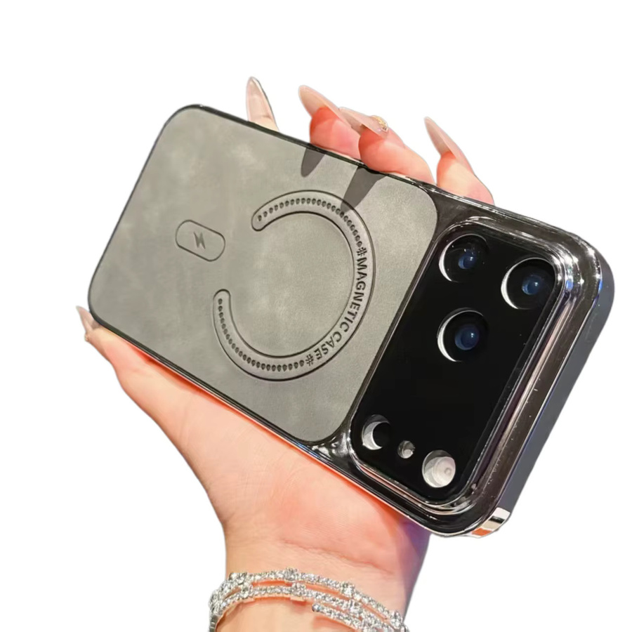 Luxus Matte Leder Schutzhülle mit MagSafe Magnetischer Drahtloser Ladefunktion für iPhone 17 16 15 14 13 12 11 Pro Max Stoßfest in Grau - Bild 2