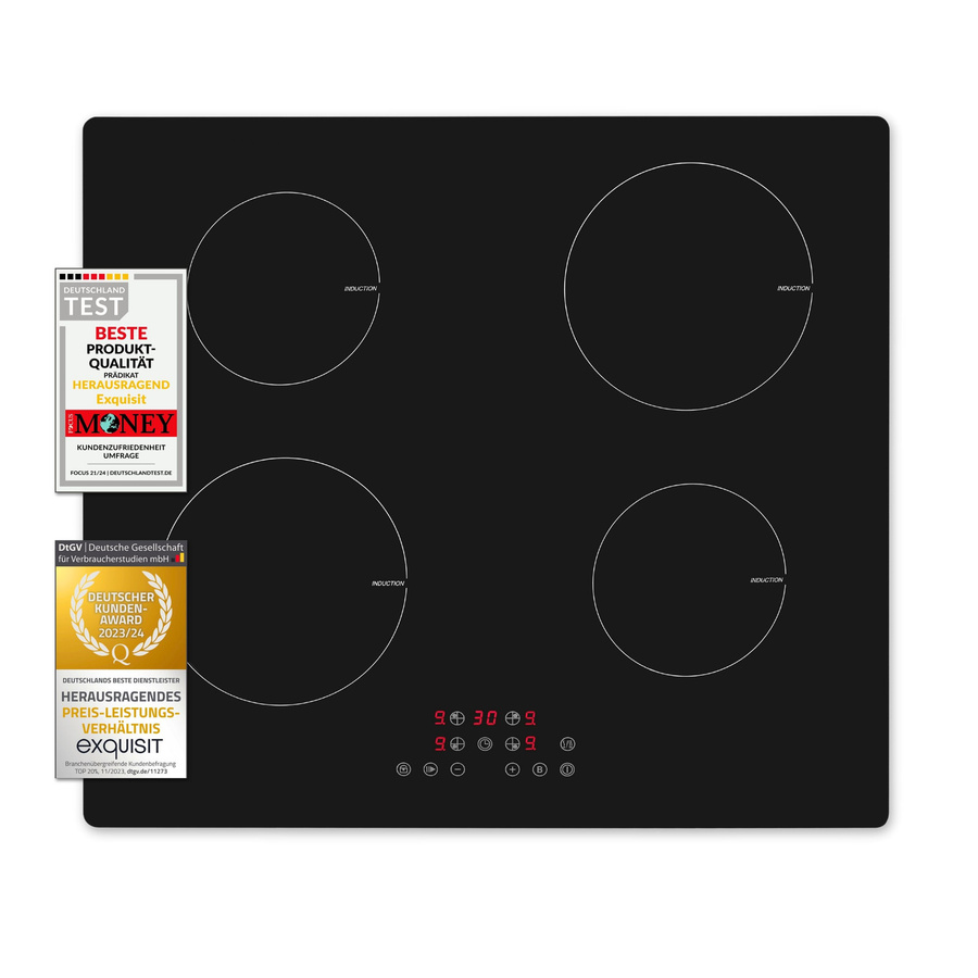 Exquisit EKI 601-2.3 Induktionskochfeld in Schwarz, Einbaukochfeld aus Glas mit Timer, Power Boost und Kindersicherung, B/T/H: 59,0 x 52,0 x 6,6 cm - Bild 2