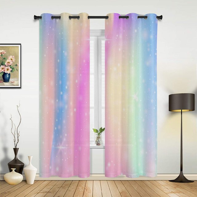 A Family Of Home Textiles Regenbogen Vorhang mit Herz-Streifen-Design, halbtransparent, Mehrfarbig, Breite: 100 cm, Höhe: 130 cm - Bild 1