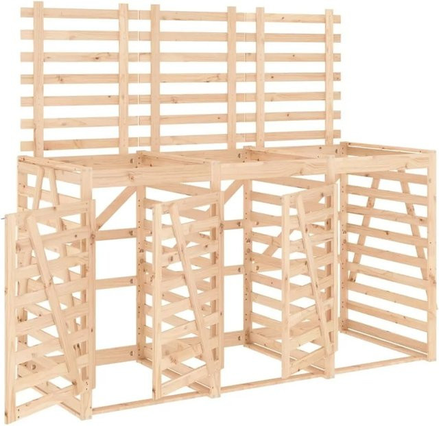 DELUKE Mülltonnenbox BOUMI aus Kiefernholz für 3 Tonnen, Farbe Natur, B/T/H: 240 x 91,5 x 128,5 cm - Bild 1