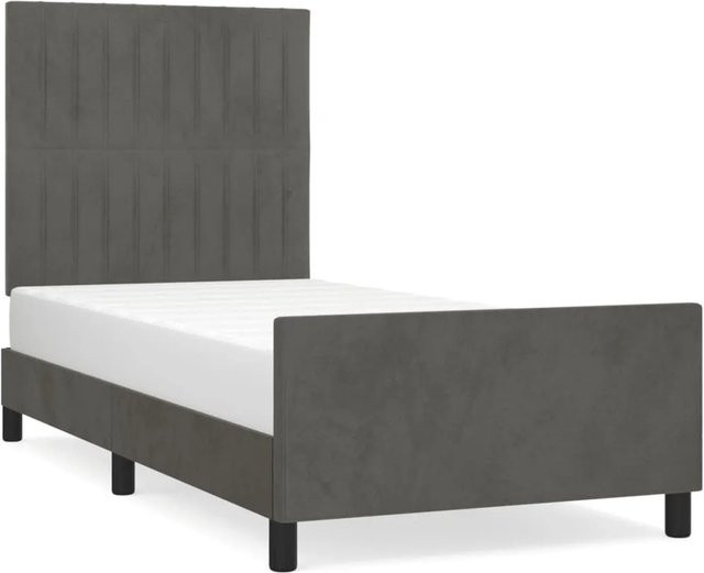 vidaXL Bettgestell mit Kopfteil aus Samt in Dunkelgrau, B/T/H: 100 x 203 x 128 cm - Bild 1