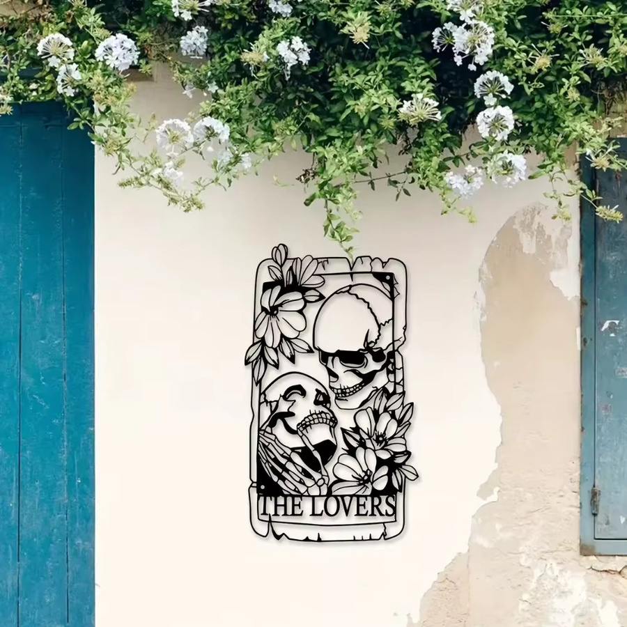 CIFBUY Totenkopf Wandkunst aus Metall in Schwarz im Gothic und Bohemian Stil mit floralen Elementen - Bild 4