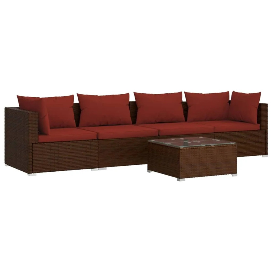 vidaXL 5-tlg Garten-Lounge-Set aus Poly Rattan in Braun mit Kissen und Couchtisch für Terrasse und Garten - Bild 2