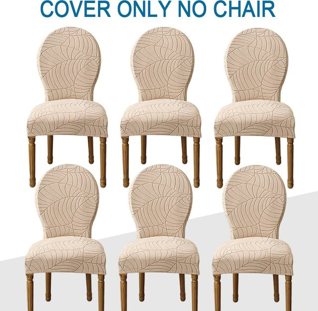 WANERQU Jacquard Stuhlbezug mit elastischem Stretch für Esszimmerstühle mit runder Rückenlehne, Beige - Bild 1