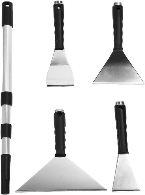 Trockenbau-Spachtelset von aimo mit Teleskopstange, Edelstahl-Farbschaber und Kittklingenset in Silber - Bild 1