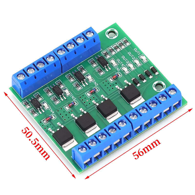 4-Kanal-MOSFET-Treibermodul mit optokopplerisolierter SPS-Verstärkerplatine in Grün, 3 V–20 V - Bild 2