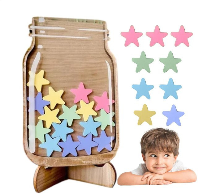 Belohnungsglas für Kinder mit Sternen und Token in Beige und Multicolour aus Kunststoff für Schule und Klassenzimmer - Bild 1