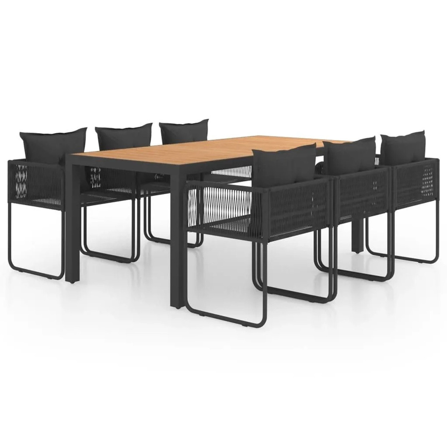 Furnicato Gartenmöbel Set in Schwarz und Braun mit Tisch und Stühlen, B/T/H Tisch: 184,5 x 90 x 74 cm, B/T/H Stuhl: 51,5 x 51,5 x 67 cm - Bild 2