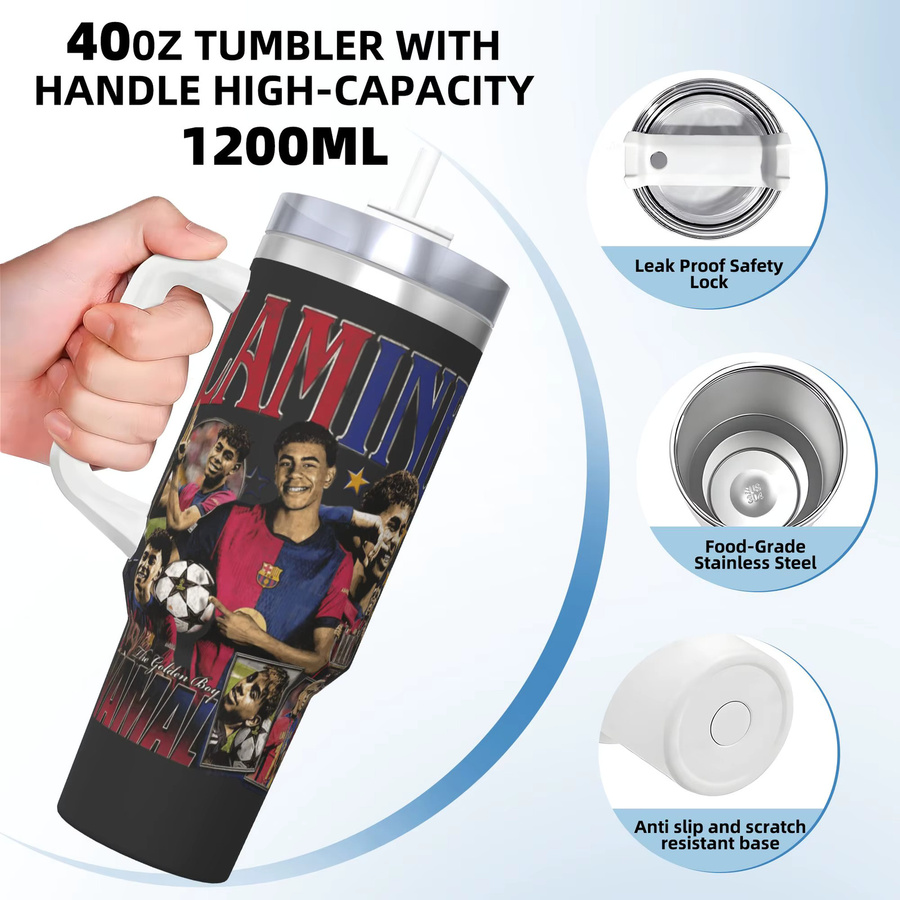 FootballStar L-Lamin y-Yamal Edelstahl-Thermobecher mit Strohhalm, Multicolor, 1,18 l - Bild 3