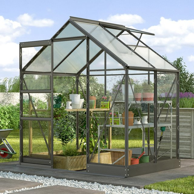 Vitavia Gewächshaus Kapitol 2500 in Schwarz mit Kombiverglasung und Schiebetür für die Pflanzenzucht, 2,5 m² - Bild 1