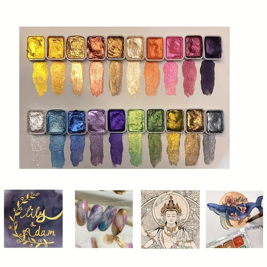 Tragbares 20-Farben Perl-Metallic Aquarell-Set in Multicolour mit glänzenden festen Farbblöcken für kreative Malprojekte - Bild 2