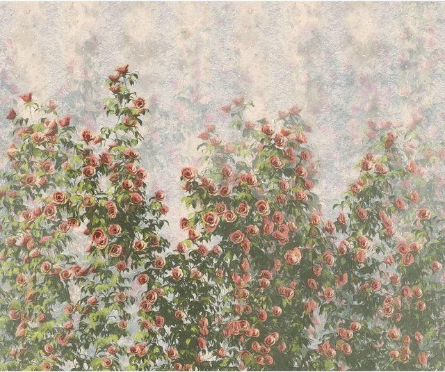 Komar Fototapete Wall Roses in Grün und Rosa aus Vlies, B: 300 cm, H: 250 cm - Bild 1