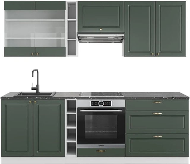 Vicco Fame-Line Küchenzeile Landhausstil in Grün, Gold, Weiß und Anthrazit, Breite: 235 cm - Bild 1