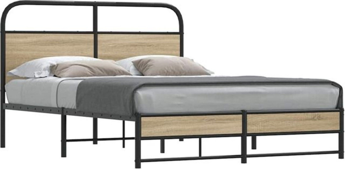 Vidaxl Metallbett im Industrial Design aus Holzwerkstoff und Stahl, Braun, B/T: 120 x 190 cm - Bild 1