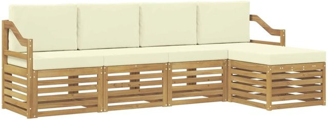 vidaXL Outdoor-Sofagarnitur 5-teilig aus Akazienholz in Weiß und Beige mit L-Form, B/T/H: 245 x 122,5 x 73 cm - Bild 1