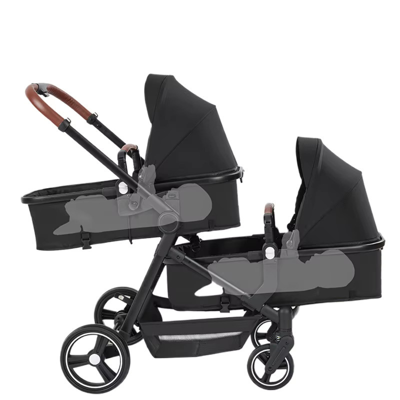 Leichter Twin-Kinderwagen von Warm house, faltbarer Multifunktions-Doppelsitz-Kinderwagen in Grau und Schwarz - Bild 2