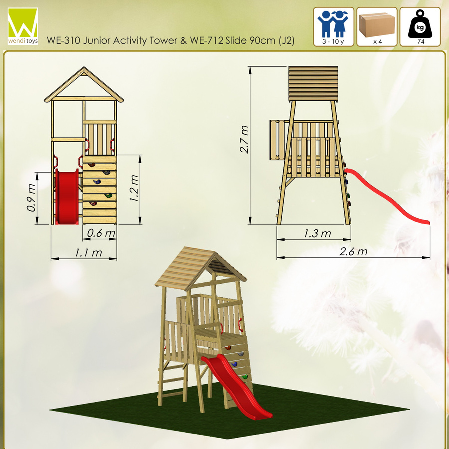 Wendi Toys Kinderspielturm Hase aus Holz mit Rutsche und Kletterwand, Farbe: Natur/Braun, B/H/T: 110 x 270 x 260 cm - Bild 3
