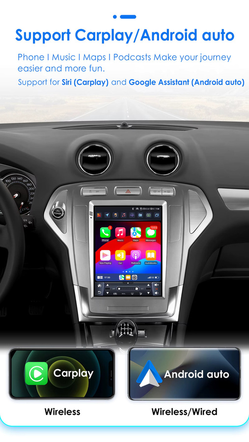 Hizpo Tesla-Style Autoradio für Ford Mondeo Mk4 und Galaxy (2007 - 2010) mit 9,7 Zoll Display, Android Navigation, GPS, Carplay und DSP, Schwarz - Bild 4