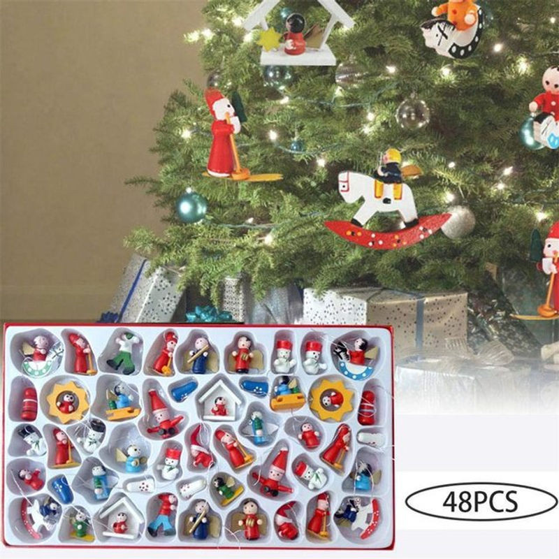 CosyHome 48-teiliges Set handgefertigter Weihnachtsbaum-Hängeornamente aus Holz mit Tierfiguren in Braun und Mehrfarbig - Bild 1
