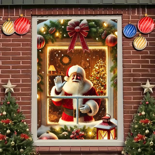 VIKAMA Weihnachts-Fensterdekoration mit festlichen Weihnachtsmann-Bannern für Innen und Außen - Bild 1