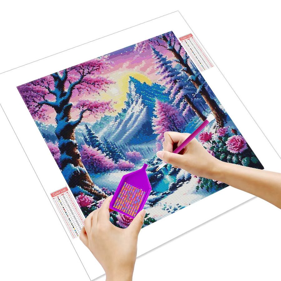 HUACAN 5D DIY Diamant Stickerei Kit Surreal Winter Landschaft mit Schnee und Blumen, Multicolor, 20 x 20 cm - Bild 2