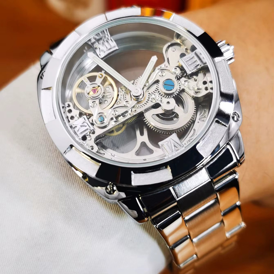 WINNER Armbanduhr Automatik, Edelstahl, Herren, Silber, Gold - Bild 4
