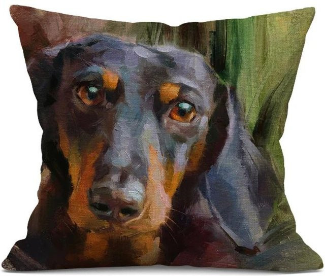 Handbemalter Bulldoggen Kissenbezug aus Plüsch in Schwarz, B/B: 35 x 35 cm - Bild 1