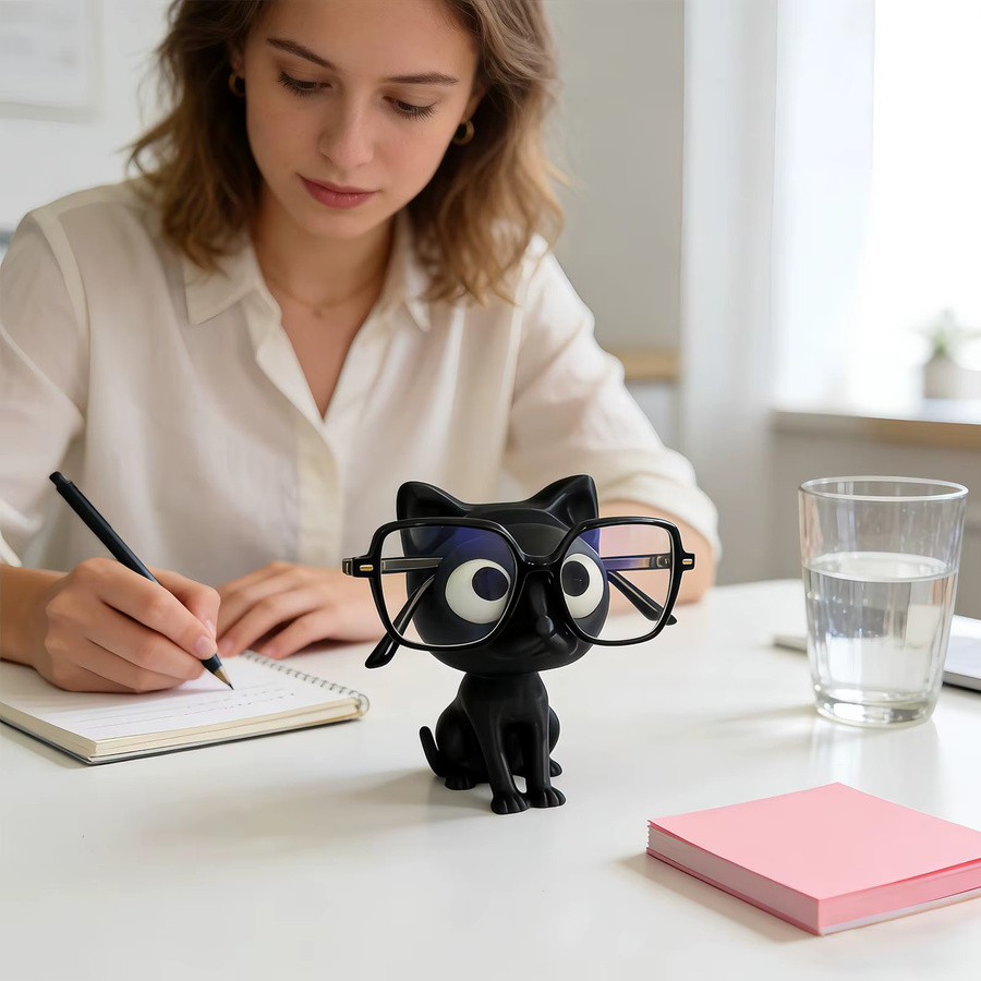 Moderner Sonnenbrillen-Präsentationsständer in Katzenform aus Kunststoff, schwarzes Brillengestell-Aufbewahrungsregal für Schreibtisch und Wohnzimmer - Bild 2