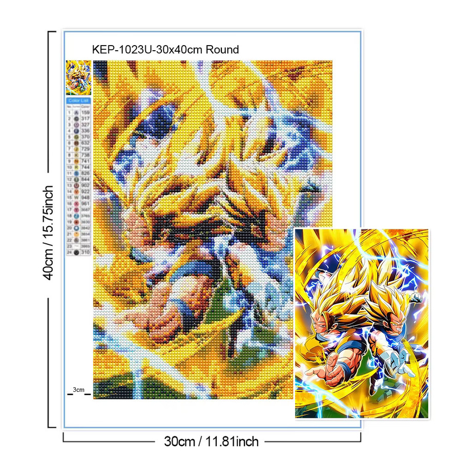 Bandai Japanisches Anime Diamantgemälde Goku Mosaik-Stickbild in Multicolor mit runden Steinen - Bild 3