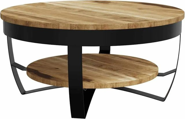 vidaXL Couchtisch aus rauem Mangoholz und pulverbeschichtetem Stahl in Braun, B/T/H: 65 x 32 x 32 cm - Bild 1