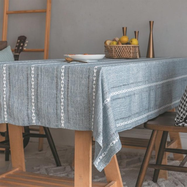 JMG Household Supplies Tischdecke aus Baumwolle und Leinen mit Streifen und Quasten, Blau, B/B: 90 x 90 cm - Bild 1