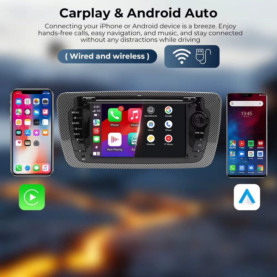 Gearelec GPS-Autoradio für Seat Ibiza 6J 2009–2013 mit 7 Zoll Display, Android 14, CarPlay, Android Auto und WLAN in Schwarz - Bild 2